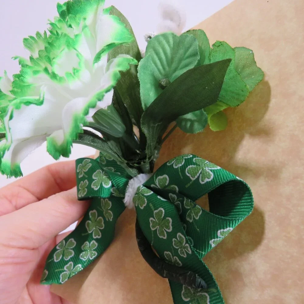 (2) Green Carnation boutonnieres faux flowers